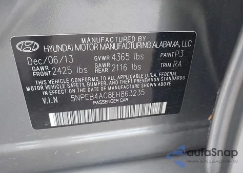 2014 Hyundai Sonata Gls из США, поврежденный, VIN 5NPEB4AC8EH863235